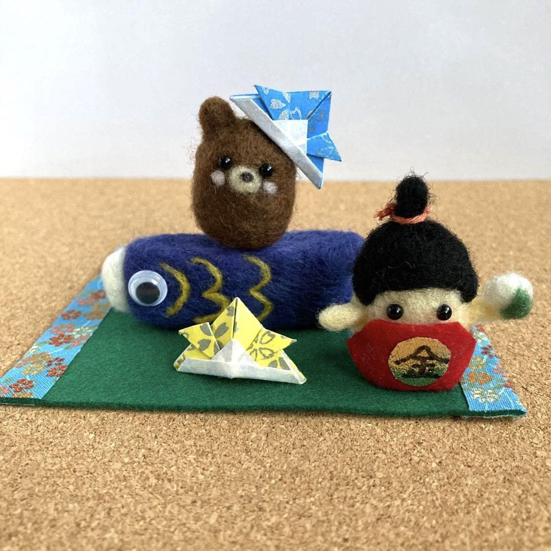 Amazon | 羊毛フェルト 五月人形 端午の節句 鯉のぼりとクマと金太郎